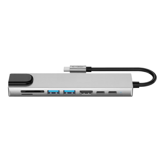 USB-C Hub Tech-Protect HB09, 2 x USB-A 3.0 - 2 x USB-C - 1 x HDMI - 1 x RJ45 - 1 x SD - 1 x microSD, Grijs