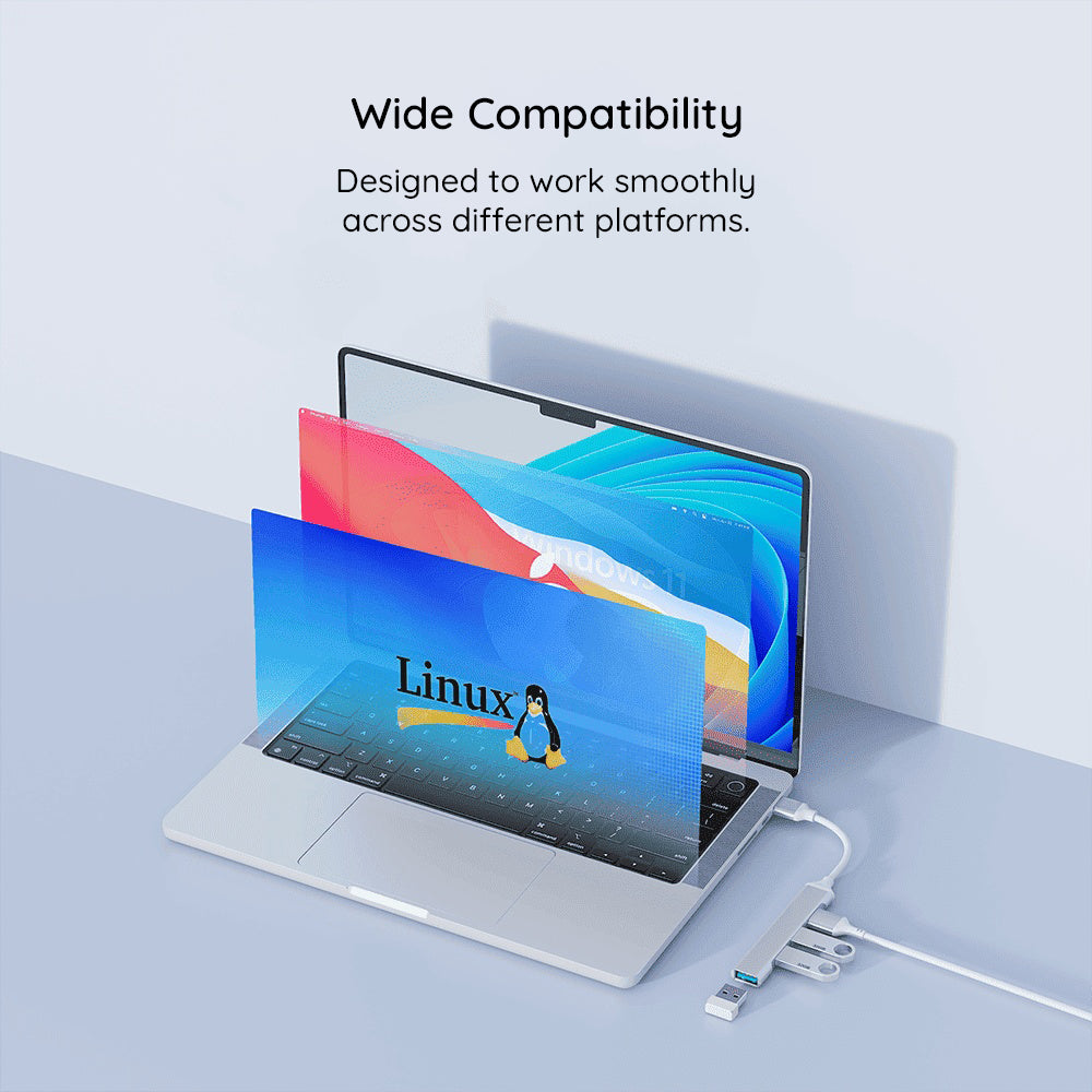 Hub USB-C Techsuit H18 PolarisBridge, 4in1, Wit Grijs