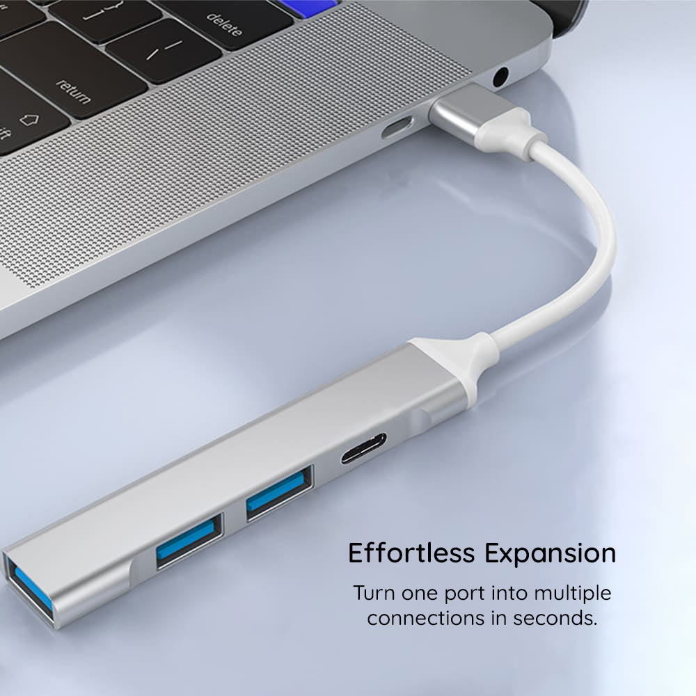 Hub USB-C Techsuit H18 PolarisBridge, 4in1, Wit Grijs