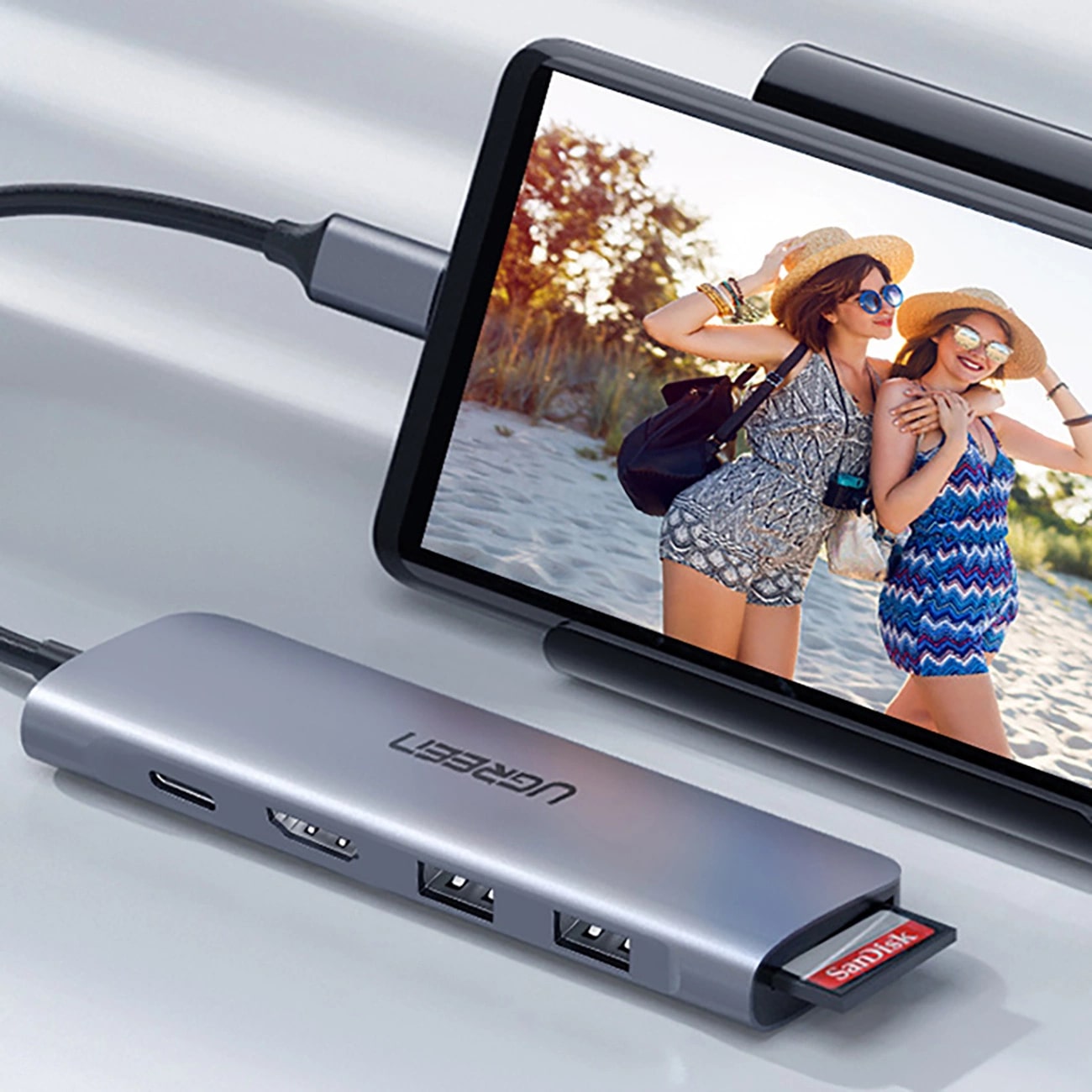 Hub USB-C UGREEN CM195 (15214), 2 x USB-A 3.0 - 1 x USB-C - 1 x HDMI - 1 x SD - 1 x microSD, Gri