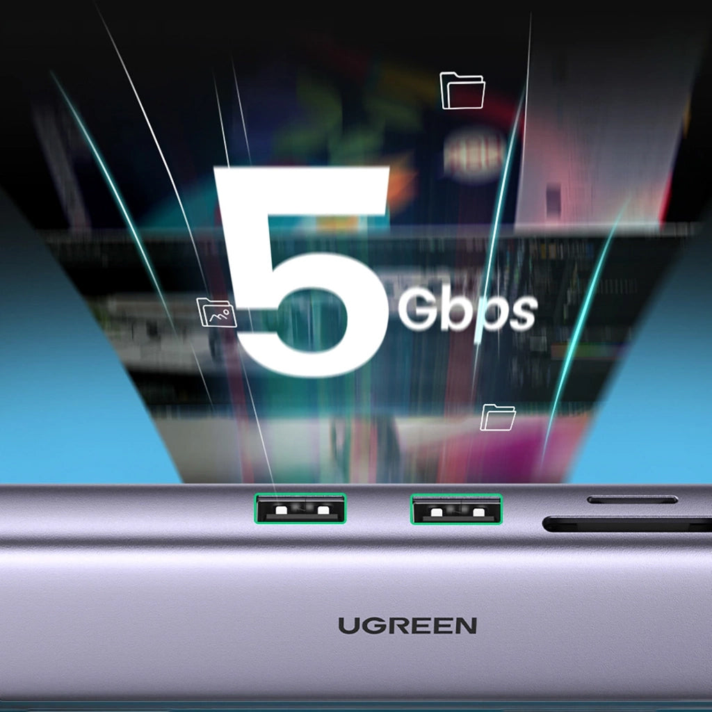 Hub USB-C UGREEN CM512 (90568), 2 x USB-A 3.0 - 1 x USB-C - 1 x HDMI - 1 x RJ45 - 1 x SD - 1 x microSD, Gri