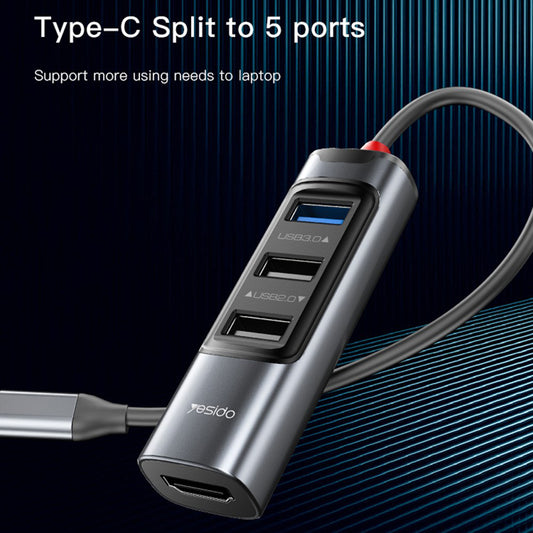 USB-C Hub Yesido HB22, 5in1, Grijs