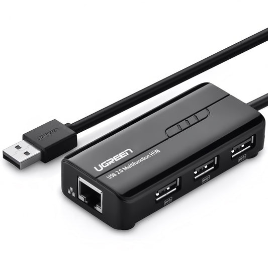 USB-hub UGREEN 20264, 3 x USB-A - 1 x RJ45, zwart