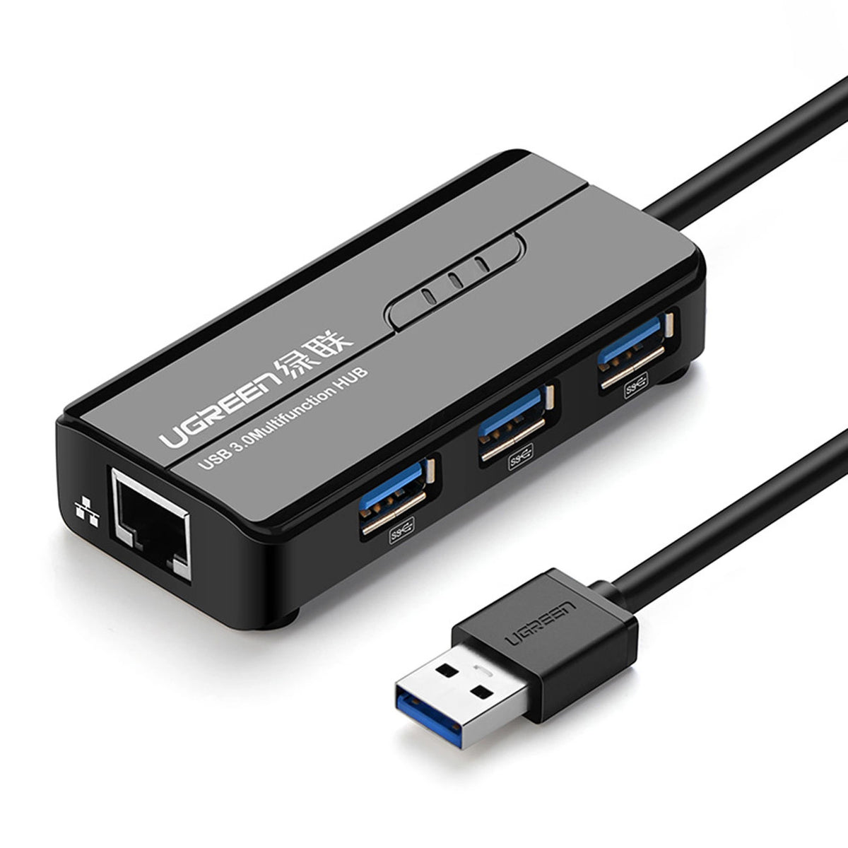Hub USB UGREEN 20265, 3 x USB-A 3.0 - 1 x RJ45, Zwart