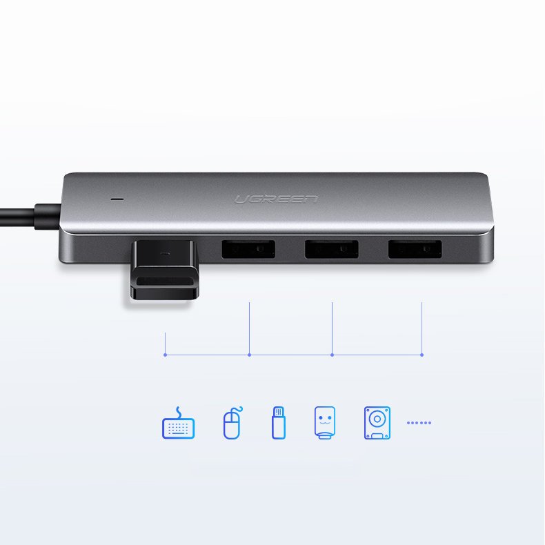 Hub USB UGREEN CM219, 4 x USB-A 3.0 - 1 x USB-C, Gri