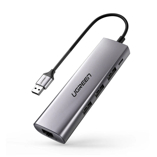 USB-hub UGREEN CM266, 3 x USB-A 3.0 - 1 x RJ45, Grijs
