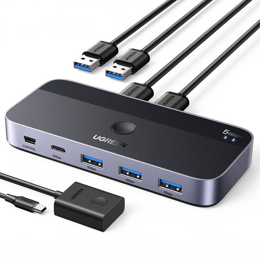 Hub USB UGREEN CM662, 3 x USB-A 3.0 - 1 x USB-C - 1 x miniUSB, Zwart