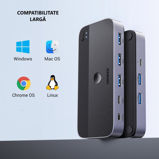 Hub USB UGREEN CM662, 3 x USB-A 3.0 - 1 x USB-C - 1 x miniUSB, Zwart