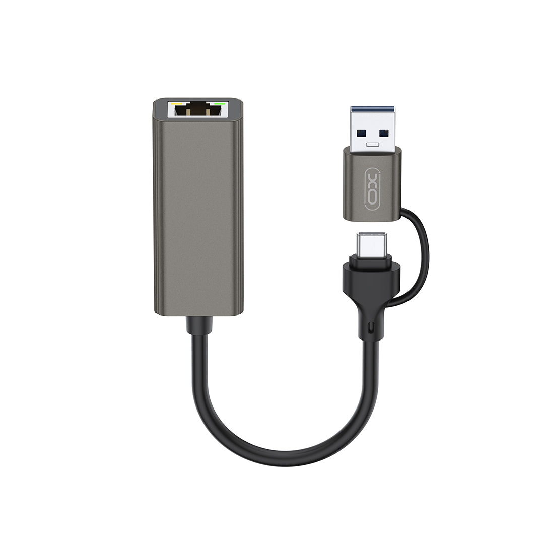 Netwerkkaart XO Design HUB018, RJ45, USB-C / USB, Gri