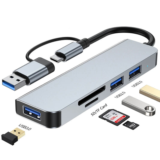USB / USB-C Hub Techsuit H7 DataBridge, 5in1, Gri