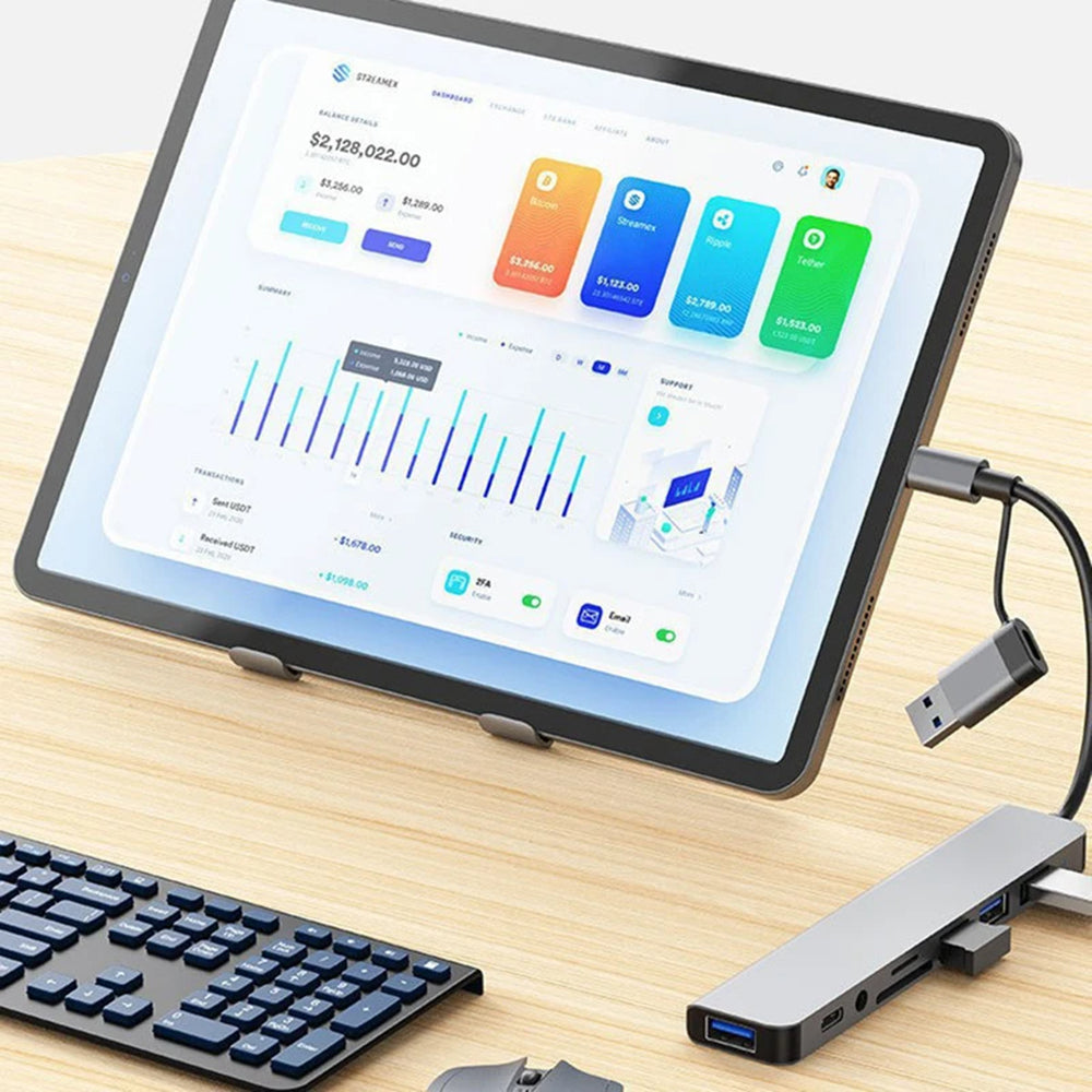 USB / USB-C Hub Techsuit H9 DataBridge, 8in1, Gri