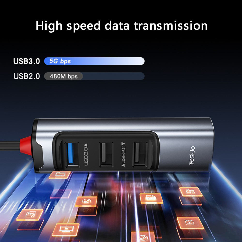 USB / USB-C Hub Yesido HB19, 4in1, Gri