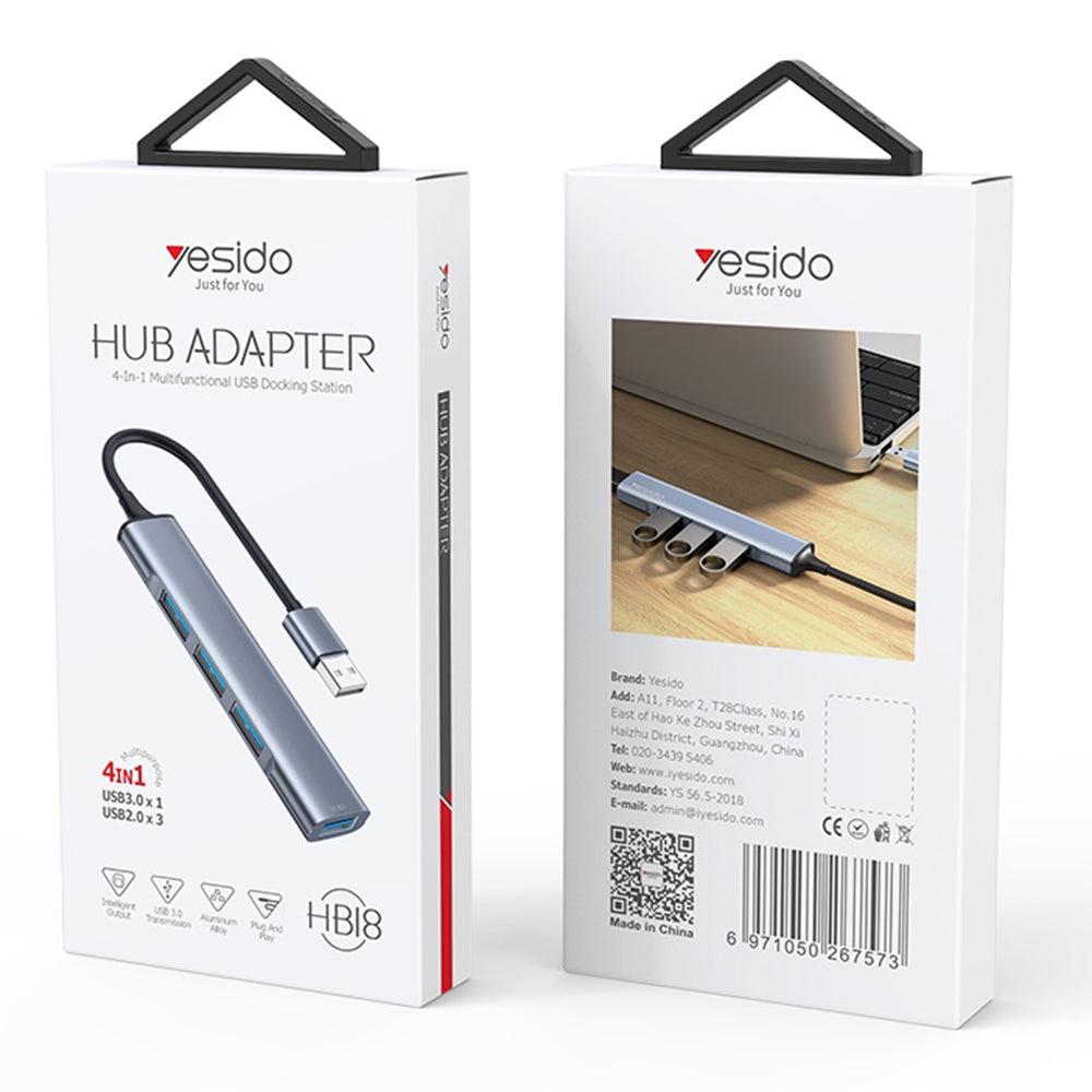 USB-hub Yesido HB18, 4in1, Grijs