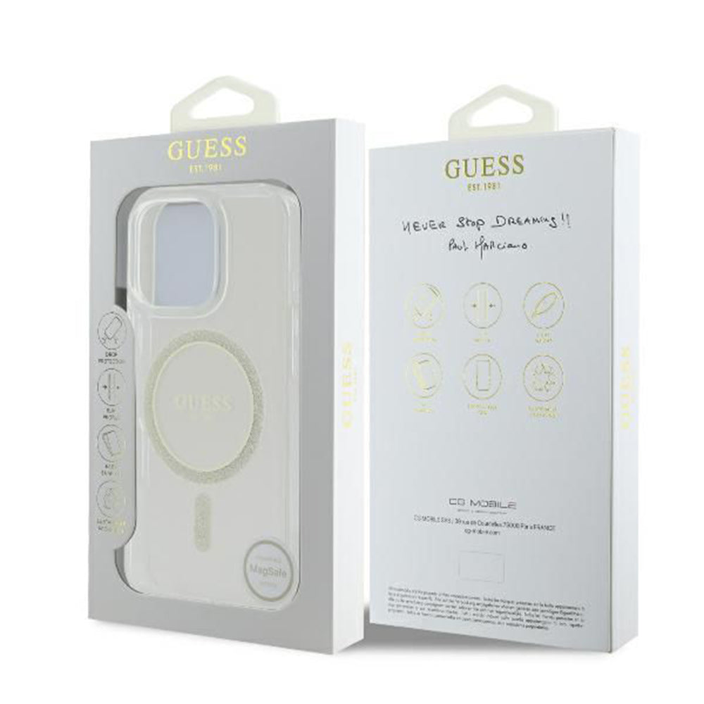 MagSafe hoesje voor Apple iPhone 16 Pro, Guess, IML Glitter Ring, Transparant GUHMP16LHFGERET
