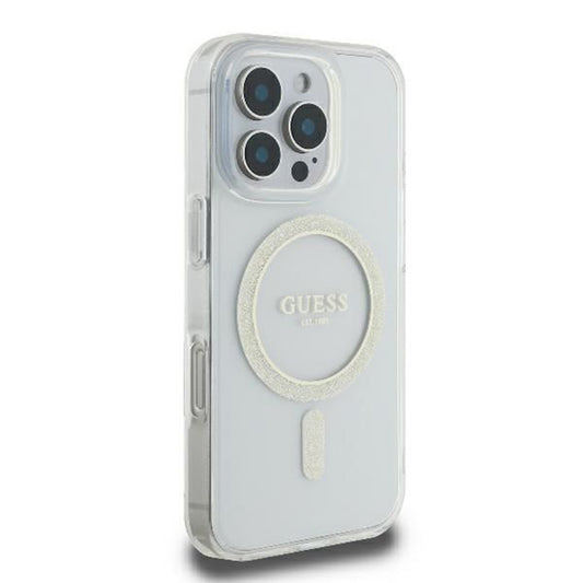 MagSafe hoesje voor Apple iPhone 16 Pro, Guess, IML Glitter Ring, Transparant GUHMP16LHFGERET