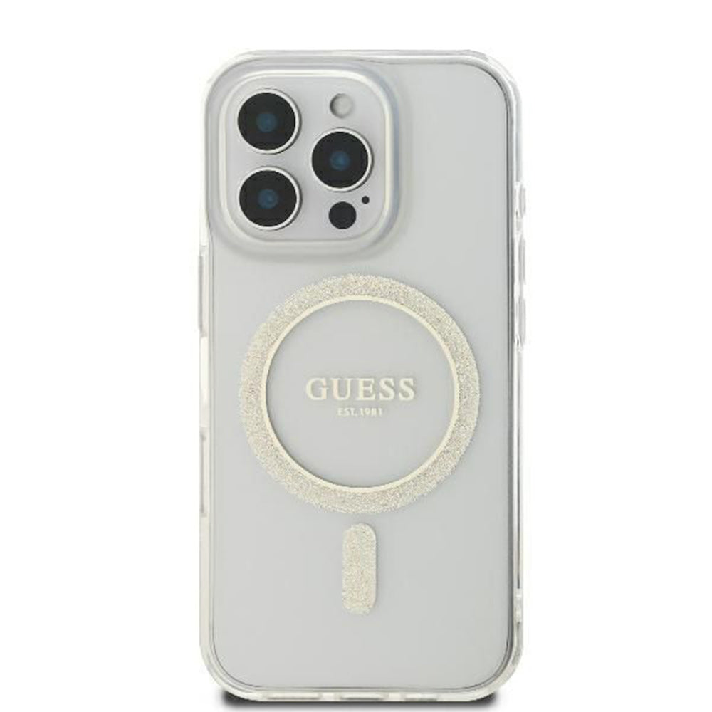 MagSafe hoesje voor Apple iPhone 16 Pro, Guess, IML Glitter Ring, Transparant GUHMP16LHFGERET