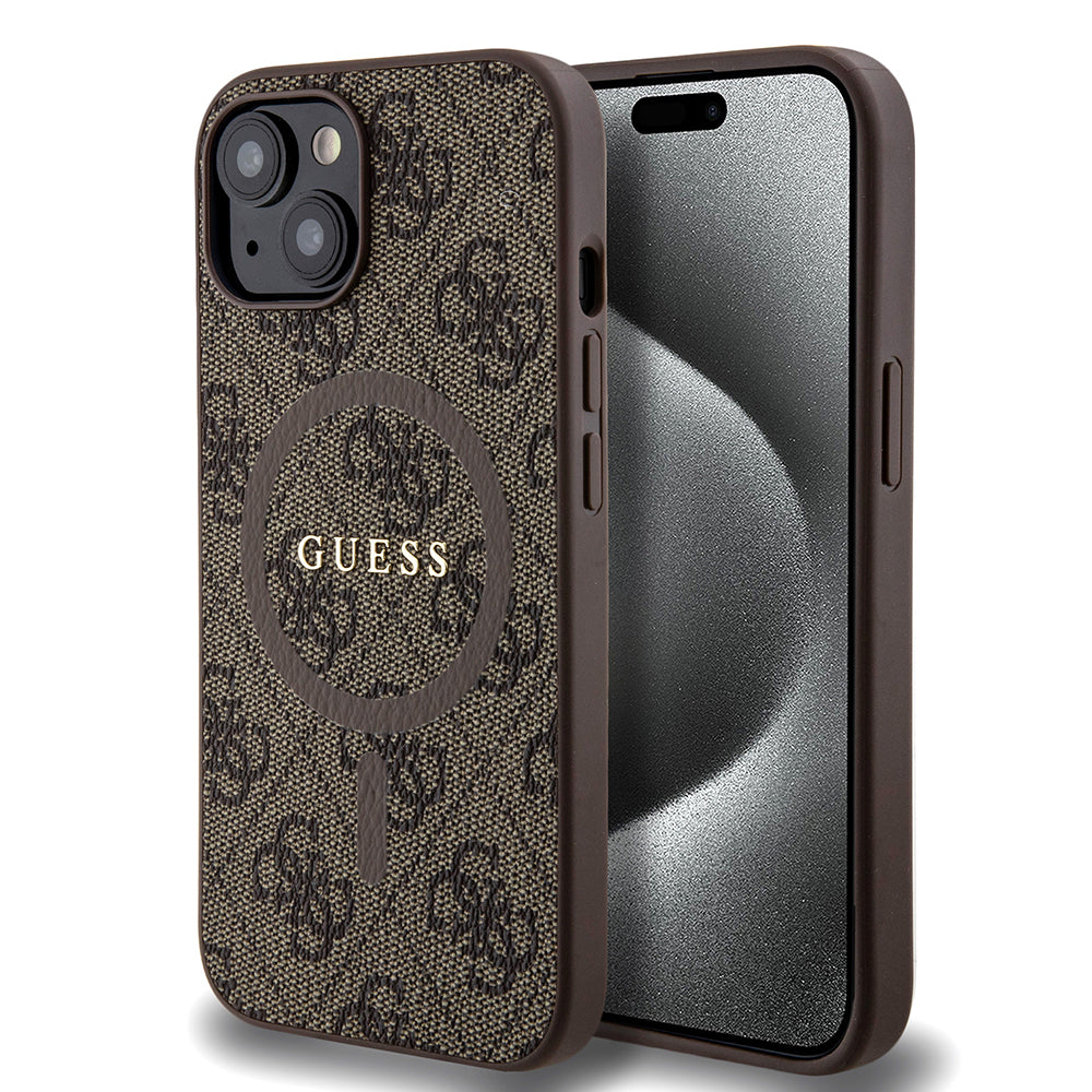 MagSafe hoesje voor Apple iPhone 15 Plus, Guess, 4G Gekleurde Ring, Bruin GUHMP15MG4GFRW