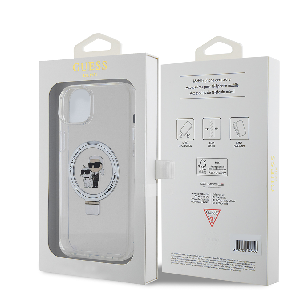 MagSafe-hoes voor Apple iPhone 15 Plus, Karl Lagerfeld, Ringstand Karl en Choupette, Wit, Herverpakt