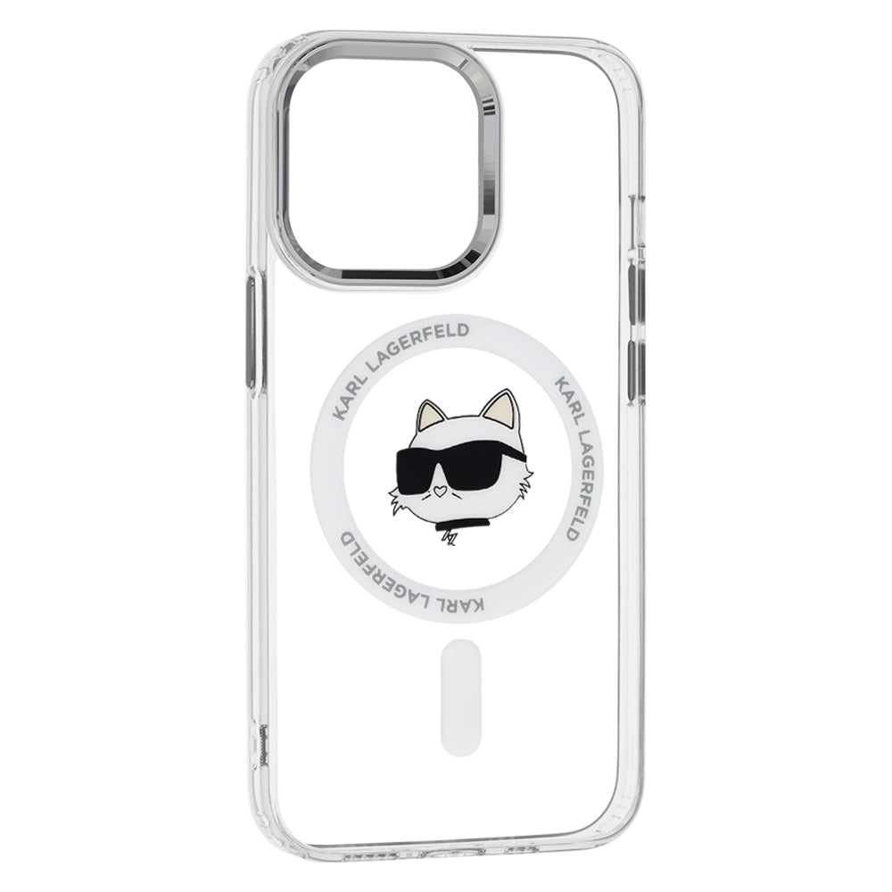 MagSafe hoesje voor Apple iPhone 13 Pro, Karl Lagerfeld, IML Metal Choupette's Head, Wit