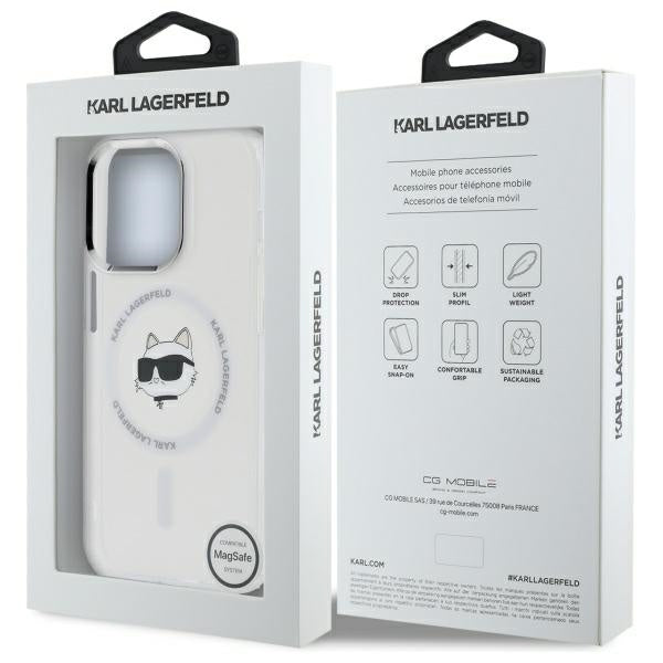 MagSafe hoesje voor Apple iPhone 13 Pro, Karl Lagerfeld, IML Metal Choupette's Head, Wit