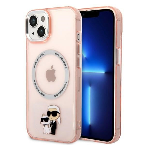 MagSafe hoesje voor Apple iPhone 14, Karl Lagerfeld, Ikonik Karl & Choupette, Roze