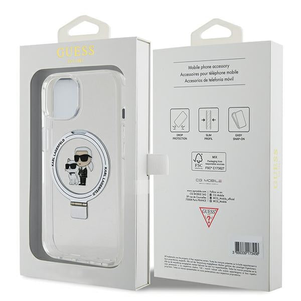 MagSafe hoes voor Apple iPhone 14, Karl Lagerfeld, Ring Stand Karl & Choupette, Wit