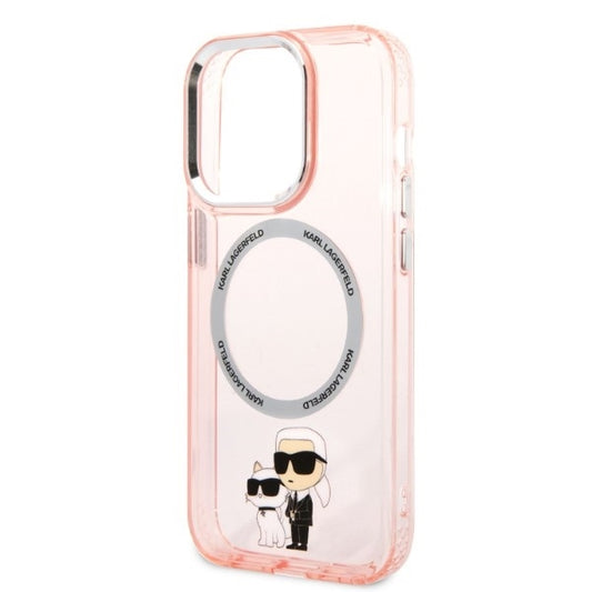 MagSafe hoes voor Apple iPhone 14 Pro, Karl Lagerfeld, Ikonik Karl & Choupette, Roze