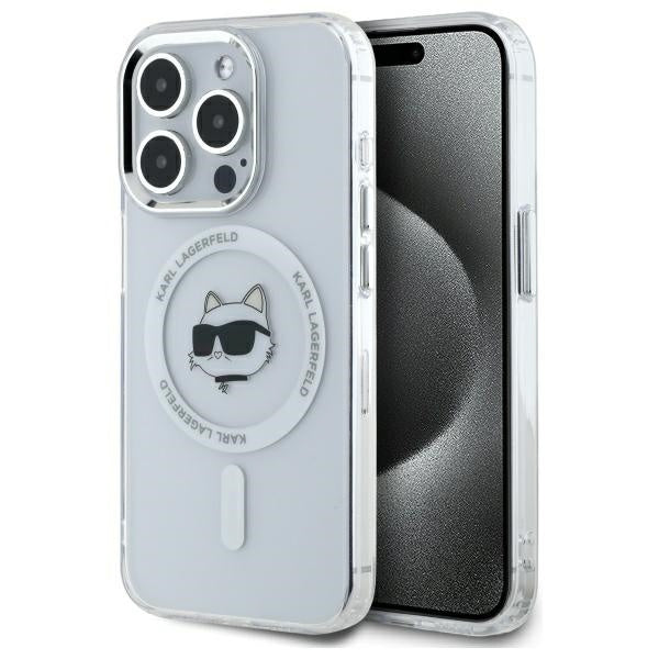 MagSafe hoesje voor Apple iPhone 14 Pro Max, Karl Lagerfeld, IML Metal Choupette's Head, Wit