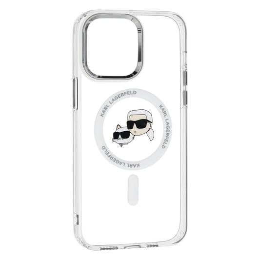 MagSafe hoesje voor Apple iPhone 14 Pro Max, Karl Lagerfeld, IML Metal Karl & Choupette's Heads, Wit