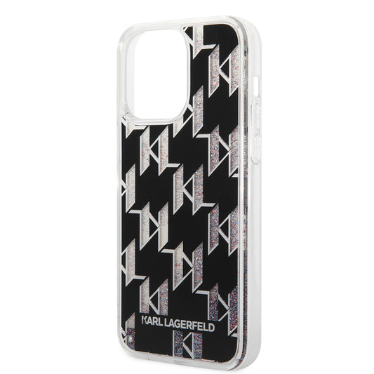 MagSafe hoes voor Apple iPhone 14 Pro Max, Karl Lagerfeld, Monogram Liquid Glitter, Zwart