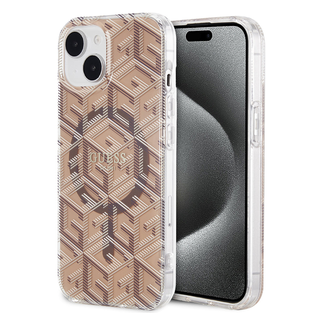 MagSafe hoesje voor Apple iPhone 15, Guess, IML Gcube, Bruin