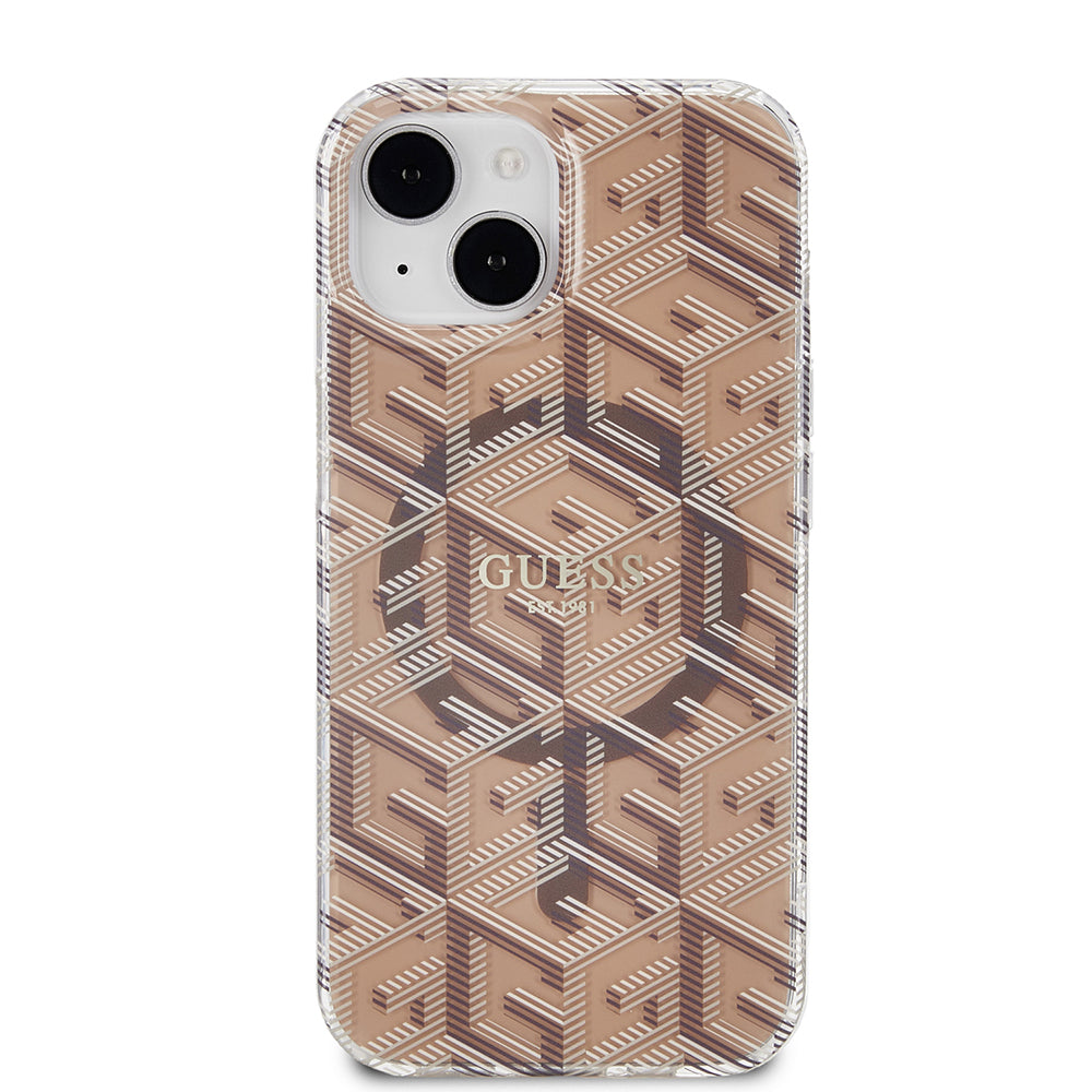 MagSafe hoesje voor Apple iPhone 15, Guess, IML Gcube, Bruin