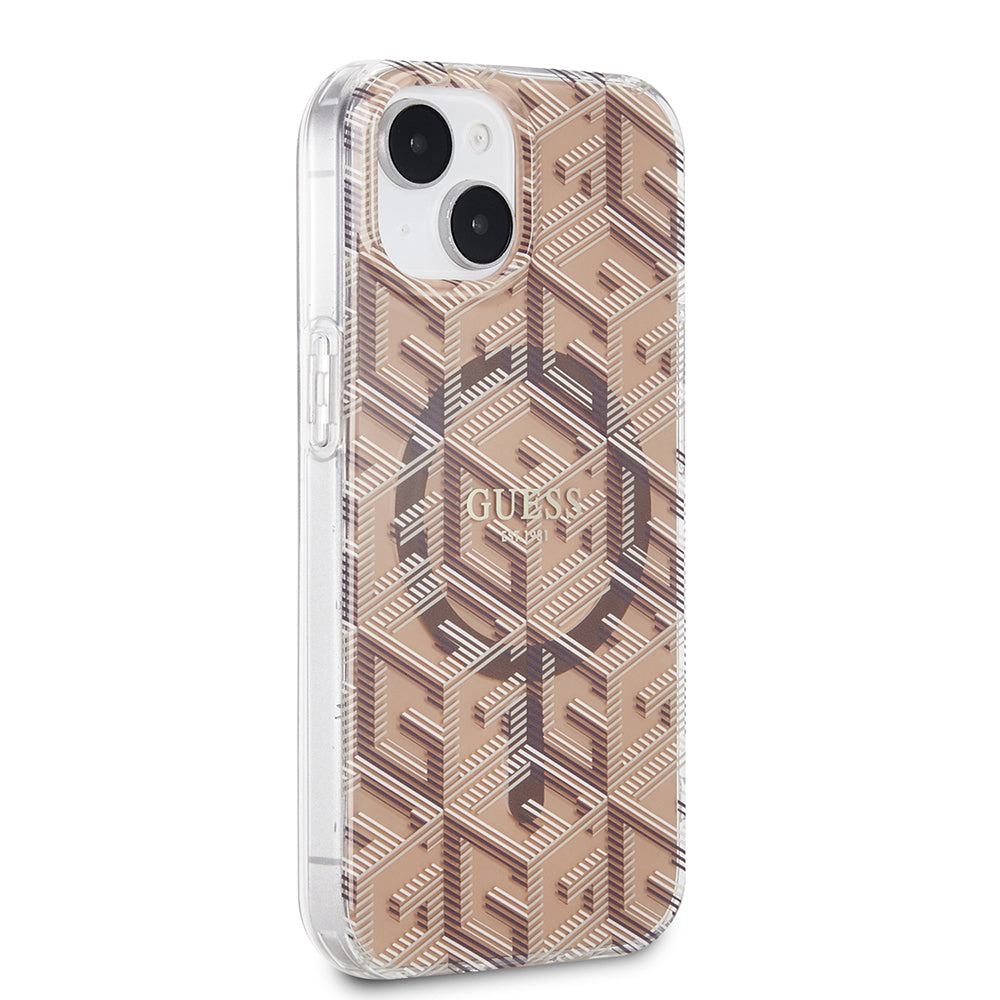 MagSafe hoesje voor Apple iPhone 15, Guess, IML Gcube, Bruin
