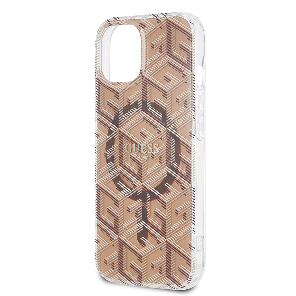 MagSafe hoesje voor Apple iPhone 15, Guess, IML Gcube, Bruin