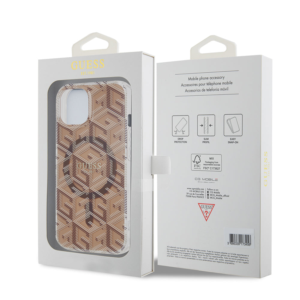 MagSafe hoesje voor Apple iPhone 15, Guess, IML Gcube, Bruin