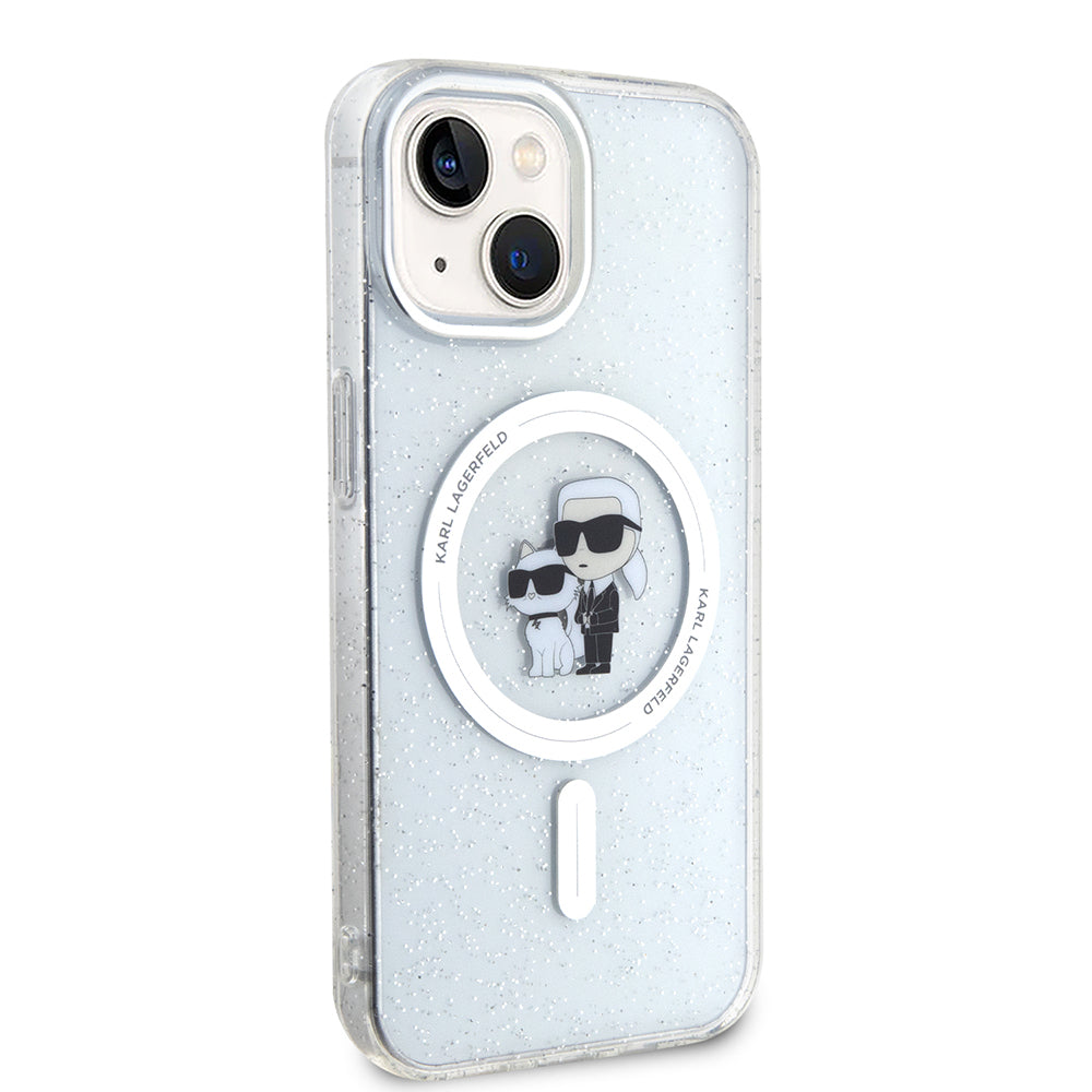 MagSafe hoes voor Apple iPhone 15, Karl Lagerfeld, Glitter, Transparant