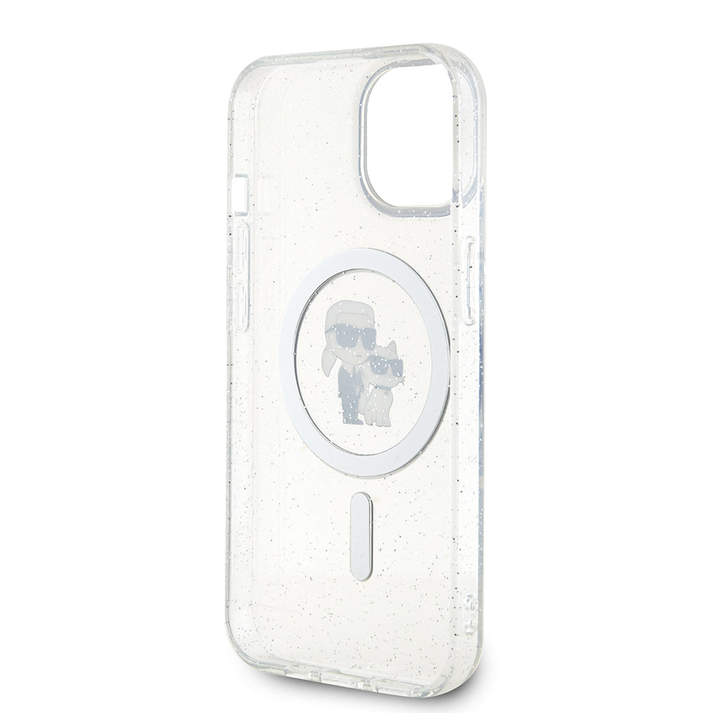 MagSafe hoes voor Apple iPhone 15, Karl Lagerfeld, Glitter, Transparant