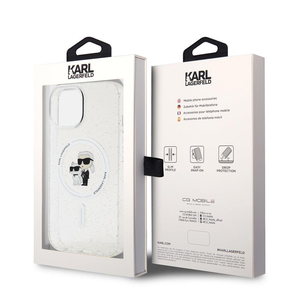 MagSafe hoes voor Apple iPhone 15, Karl Lagerfeld, Glitter, Transparant