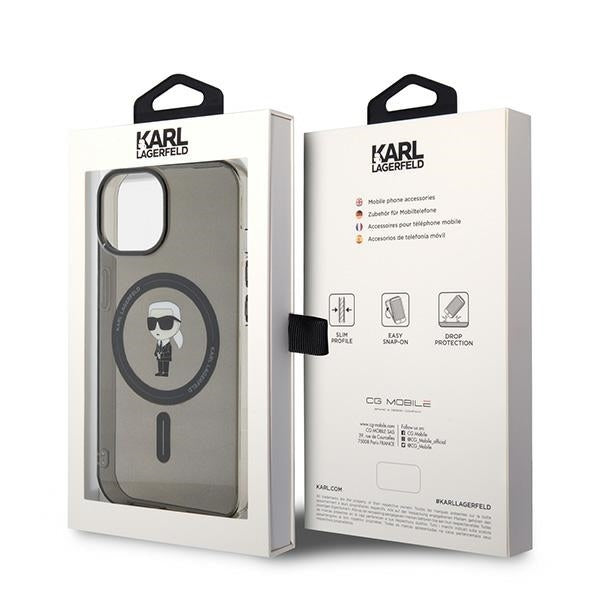 MagSafe hoes voor Apple iPhone 15, Karl Lagerfeld, IML Ikonik Karl, Zwart
