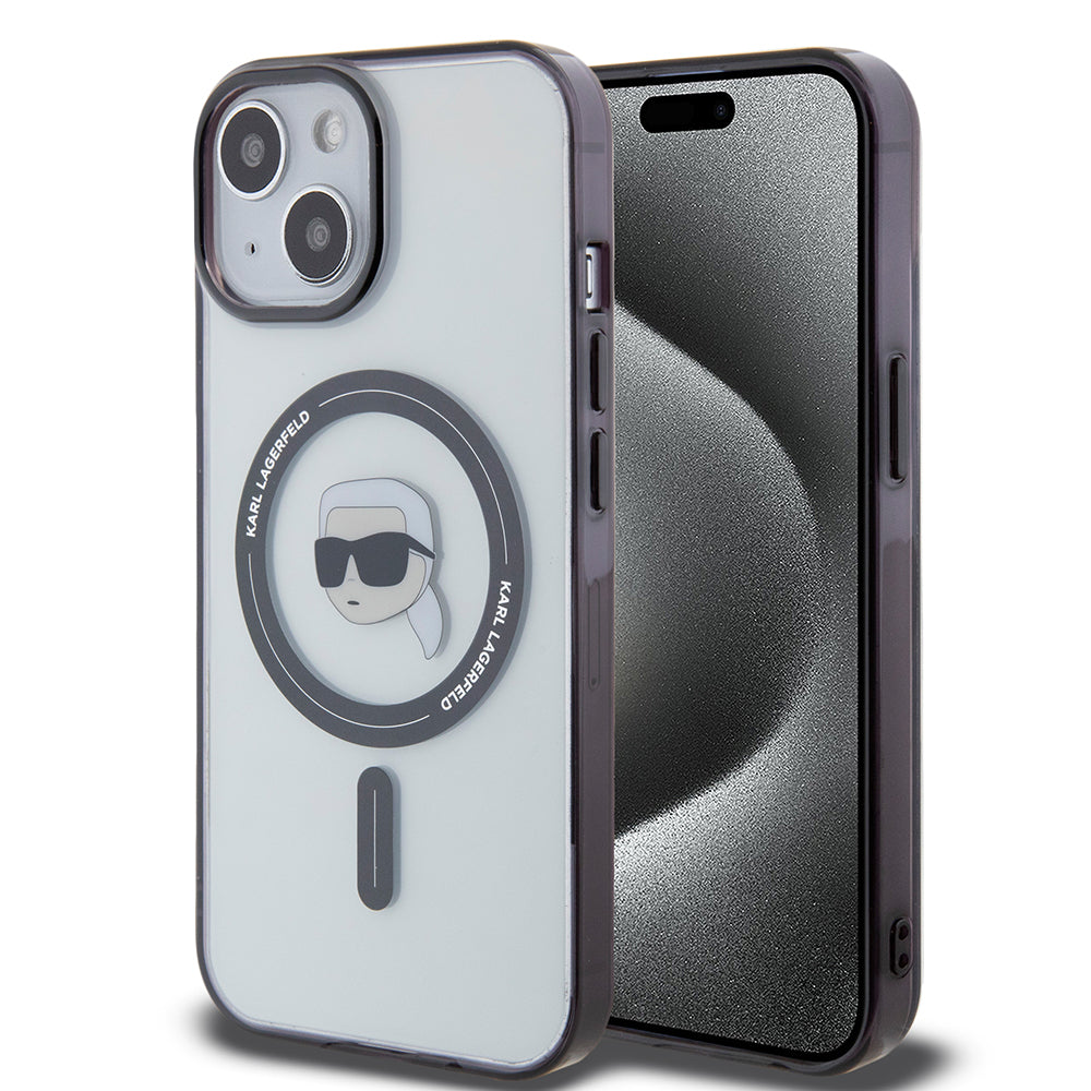 MagSafe hoesje voor Apple iPhone 15, Karl Lagerfeld, IML Karl's Head, Transparant