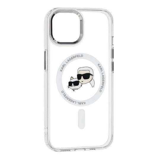 MagSafe hoesje voor Apple iPhone 15, Karl Lagerfeld, IML Metal Karl & Choupette's Heads, Wit