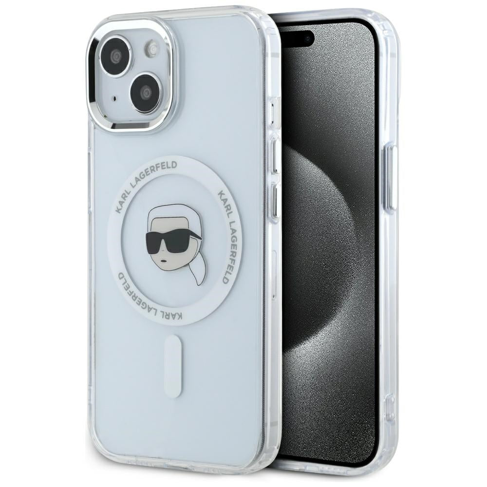 MagSafe hoesje voor Apple iPhone 15, Karl Lagerfeld, IML Metal Karl's Head, Wit