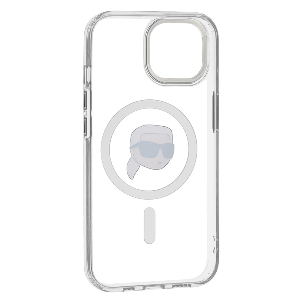 MagSafe hoesje voor Apple iPhone 15, Karl Lagerfeld, IML Metal Karl's Head, Wit
