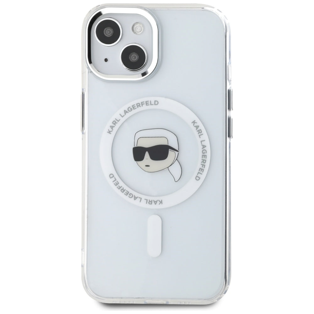 MagSafe hoesje voor Apple iPhone 15, Karl Lagerfeld, IML Metal Karl's Head, Wit