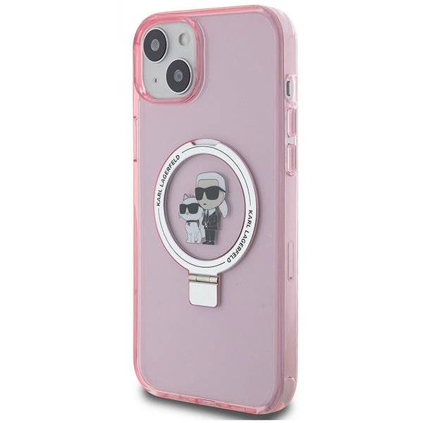 MagSafe hoes voor Apple iPhone 15, Karl Lagerfeld, Ring Stand Karl & Choupette, Roze