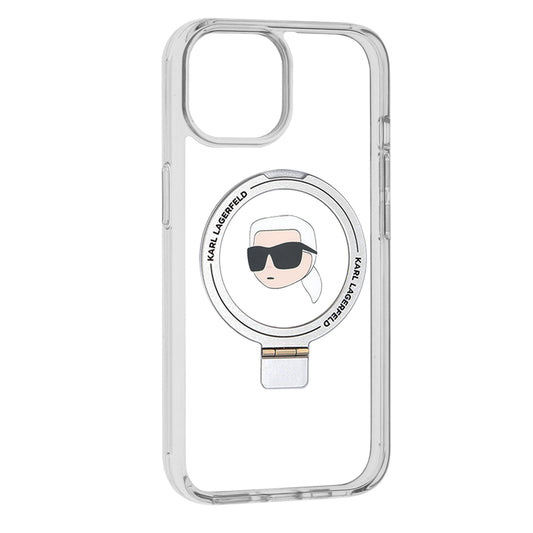 MagSafe hoes voor Apple iPhone 15, Karl Lagerfeld, Ring Stand Karl's Head, Wit