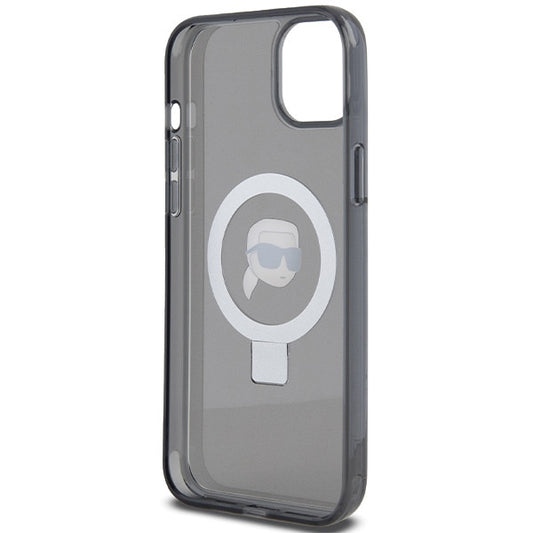 MagSafe hoes voor Apple iPhone 15, Karl Lagerfeld, Ring Stand Karl's Head, Zwart