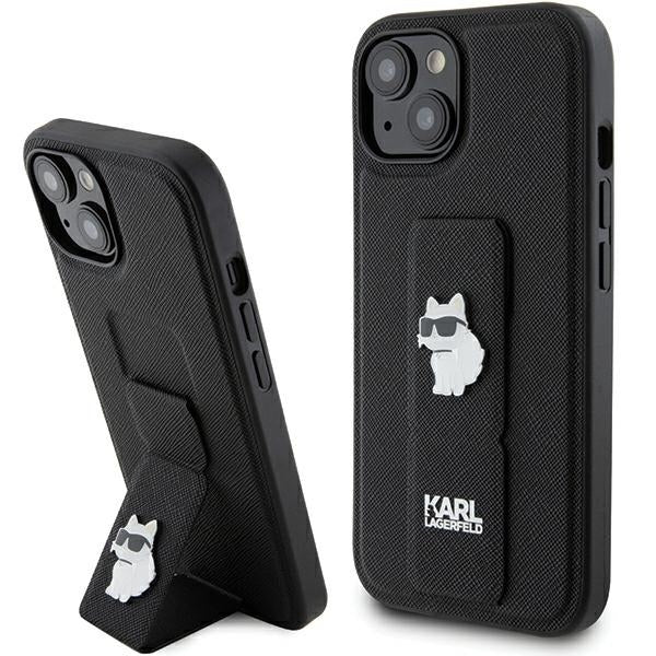 MagSafe hoes voor Apple iPhone 15, Karl Lagerfeld, Saffiano Gripstand Choupette, Zwart