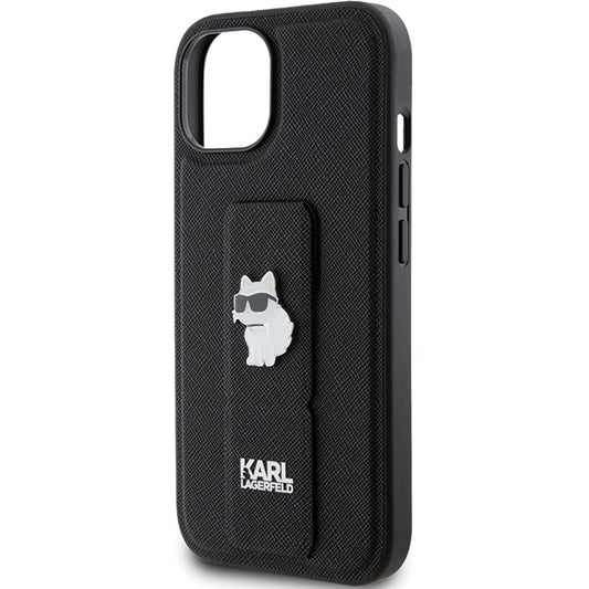 MagSafe hoes voor Apple iPhone 15, Karl Lagerfeld, Saffiano Gripstand Choupette, Zwart