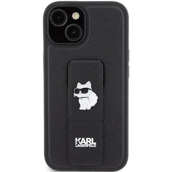 MagSafe hoes voor Apple iPhone 15, Karl Lagerfeld, Saffiano Gripstand Choupette, Zwart